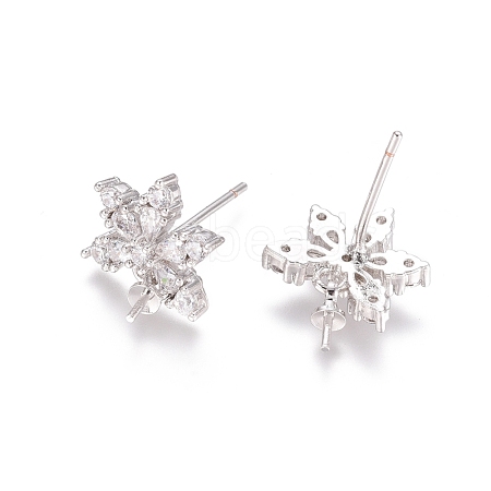 Brass Cubic Zirconia Stud Earring Findings EJEW-E257-02P-1