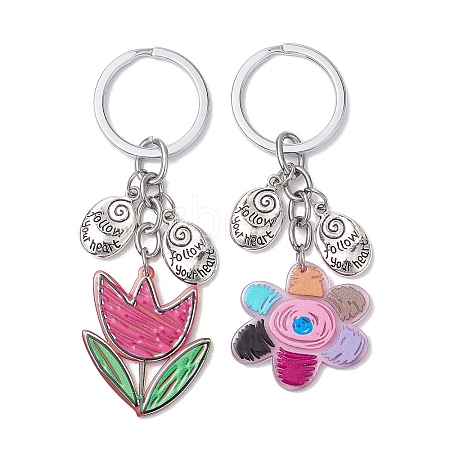 2Pcs Acrylic Flower Pendant Keychain KEYC-JKC00992-1