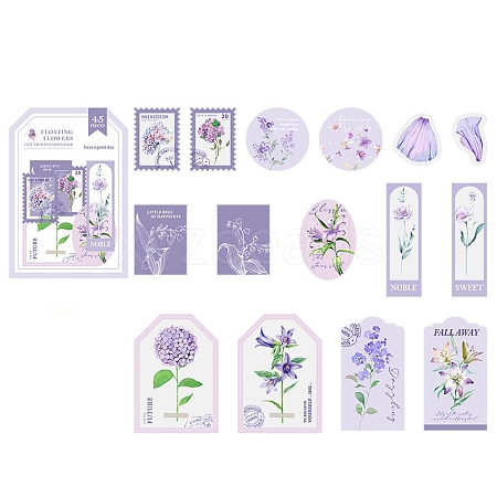 45Pcs 15 Styles Flower Theme PET Sticker PW-WG710D4-08-1