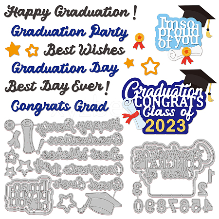 2Pcs 2 Styles Graduation Season Theme Carbon Steel Cutting Dies Stencils DIY-WH0309-876-1