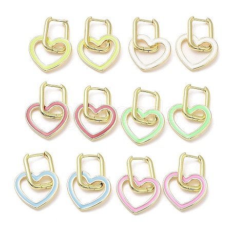 Enamel Heart Dangle Hoop Earrings EJEW-A103-10G-1