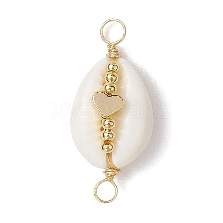 Natural Cowrie Shell Copper Wire Wrapped Shell Shape Connector Charms PALLOY-JF02939-02-1