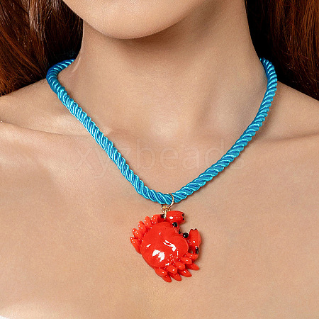 Ocean Resin Crab Pendant Twisted Cotton Cord Necklaces FS-WG595AC-13-1
