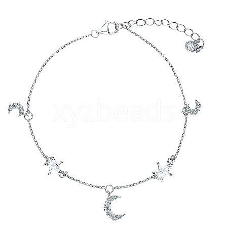 925 Sterling Silver Pave Clear Cubic Zirconia Star Moon Lovely Fairy Charm Bracelets NI1080-1