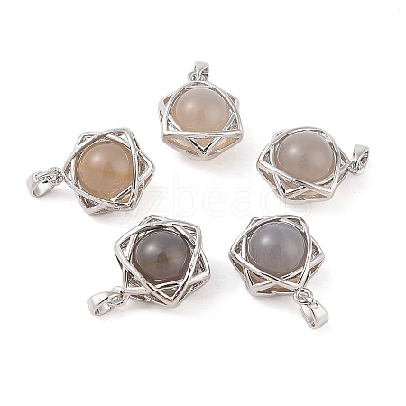 Natural Agate Round Pendants G-M440-04G-P-1