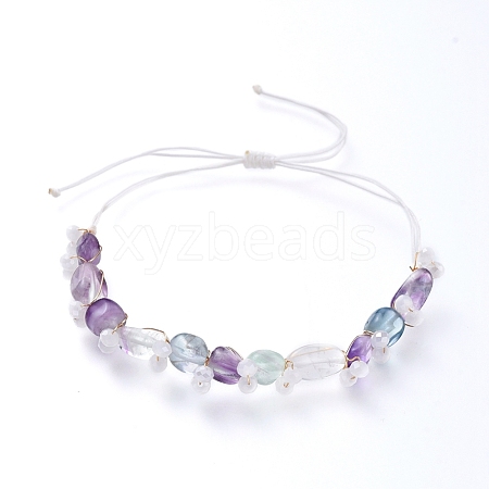 Adjustable Natural Fluorite Braided Bead Bracelets BJEW-JB05162-05-1