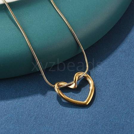 Ion Plating(IP) 304 Stainless Steel Hollow Heart Pendant Necklace with Round Snake Chains NJEW-M202-05G-1