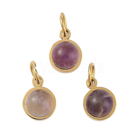 Ion Plating(IP) Natural Amethyst Half Round Charms with Jump Ring STAS-A097-05G-14-1