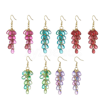 Transparent Glass Bead Cluster Dangle Earrings EJEW-JE05246-1