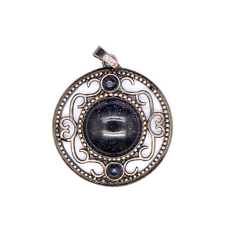 Retro Hollow Natural Blue Goldstone Pendants PW-WG205B0-02-1