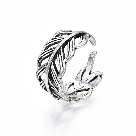 Alloy Leaf Wrap Open Cuff Ring for Women RJEW-T009-30AS-1