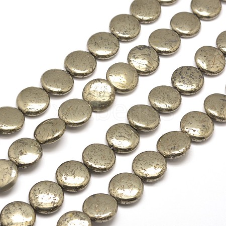 Flat Round Natural Pyrite Beads Strands G-I125-78-18x6mm-1