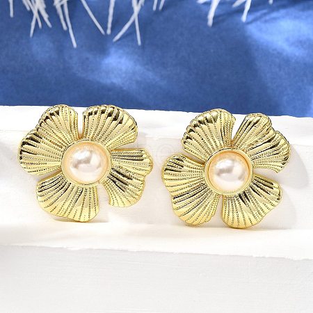 Flower Brass Stud Earrings EJEW-F358-03B-G-1