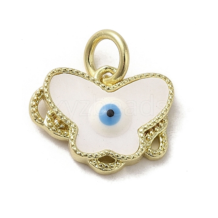 Evil Eye Enamel Shell Brass Butterfly Charms with Jump Rings KK-E092-27G-03-1