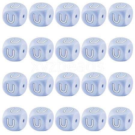 20Pcs Blue Cube Letter Silicone Beads 12x12x12mm Square Dice Alphabet Beads with 2mm Hole Spacer Loose Letter Beads for Bracelet Necklace Jewelry Making JX434U-1
