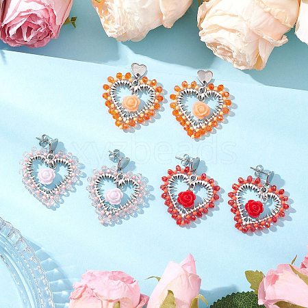 3Pairs Alloy Glass Stud Earrings EJEW-MZ00372-1