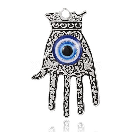 Antique Silver Plated Palm Alloy Glass Eye Big Pendants PALLOY-E405-01AS-1