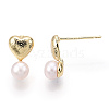 Brass Heart & Natural Pearl Stud Earrings PEAR-N020-04E-2