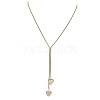 Adjustable Brass & Natural White Shell Geometric Tassel 304 Stainless Steel Box Chain Lariat Necklaces for Women NJEW-JN06259-3