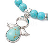 Synthetic Turquoise Stretch Bracelets with Angel Charms BJEW-JB11046-03-3