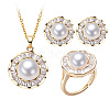 Brass Micro Pave Clear Cubic Zirconia Pendant Necklaces & Stud Earrings & Rings Sets WG2C5C9-02-2