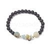 Natural Flower Amazonite with Natural Lava Rock Beaded Stretch Bracelets for Women BJEW-JB11130-02-1