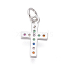 Brass Micro Pave Cubic Zirconia Tiny Cross Charms ZIRC-I032-64P-2