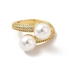 Clear Cubic Zirconia Open Cuff Ring with Plastic Pearl Beaded RJEW-I092-17G-2