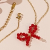 Glass Beaded Bowknot Pendant Necklaces LG8345-1-1