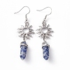 Natural Blue Spot Jasper Bullet with Sun Dangle Earrings EJEW-I276-01P-15-2