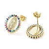 Brass Micro Pave Colorful Cubic Zirconia Stud Earrings for Women EJEW-D086-10G-2