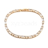 Brass Pave Clear Cubic Zirconia Rectangle & Flat Round Link Bracelets BJEW-B094-02G-1