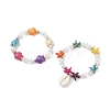 2Pcs 2 Style Starfish & Tortoise Synthetic Turquoise(Dyed) & Glass Pearl Beaded Stretch Bracelets Set BJEW-JB08994-4