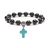 Dyed Synthetic Turquoise Cross Charm Bracelets BJEW-JB09296-4