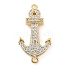 Rack Plating Brass Micro Pave Clear Cubic Zirconia Anchor Connector Charms KK-A234-052G-1