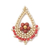 Faceted Round Natural Red Jasper & Glass Seed Beaded Pendants PALLOY-MZ01097-03-1