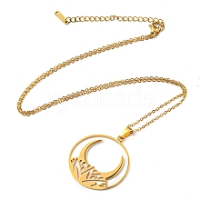 201 Stainless Steel Moon Pendant Necklace with Cable Chains NJEW-Q317-32G