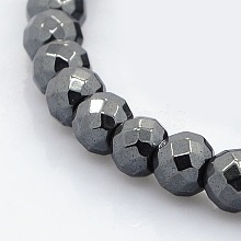 Faceted Round Non-magnetic Synthetic Hematite Beads Strands G-P061-60-6mm