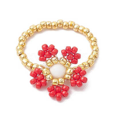 Round Seed Beads with Gemstone Beads Rings RJEW-MZ00015-05-1
