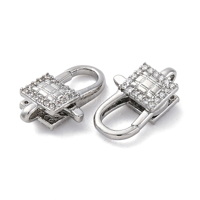 Brass Clear Cubic Zirconia Lobster Claw Clasps KK-Z078-43P-1
