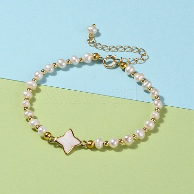 Natural White Shell Star Link Bracelets BJEW-JB05780-02-1