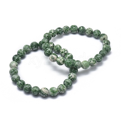 Natural Green Spot Jasper Bead Stretch Bracelets BJEW-K212-A-017-1