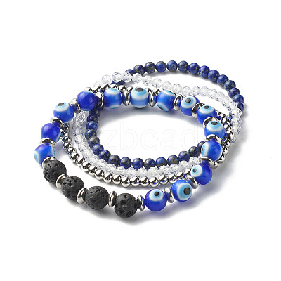 Evil Eye Handmade Lampwork Stretch Bracelets Set BJEW-JB06790-1