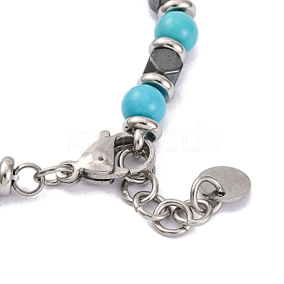 Synthetic Turquoise & Synthetic Hematite Round Beaded Bracelet BJEW-P339-02P-10-1