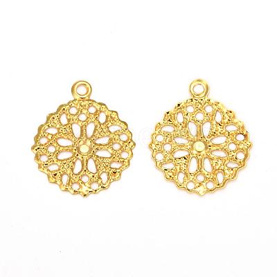 Flat Round Brass Flower Filigree Findings Charms Pendants KK-O015-05G-1