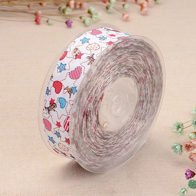 Heart & Star Printed Polyester Ribbon for Gift Packing and Festival Decoration SRIB-M011-01A-1