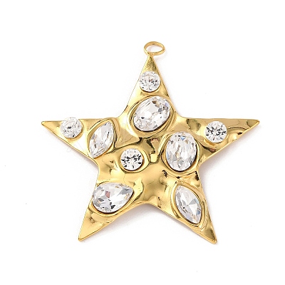 304 Stainless Steel Cubic Zirconia Pendants STAS-Z182-07G-03-1