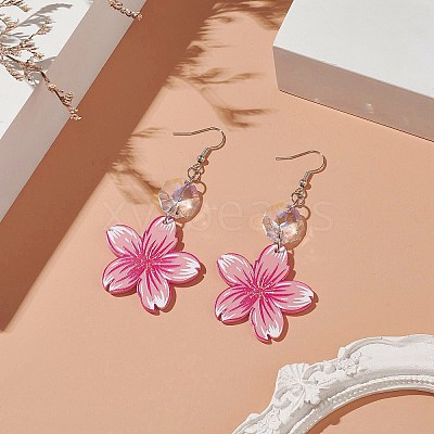 Acrylic Flower Dangle Earrings with Glass Beaded EJEW-JE05157-1