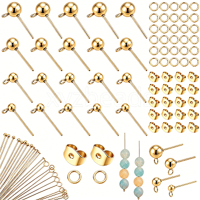 304 Stainless Steel Ball Post Stud Earring Findings & Flat Head Pins & Ball Head Pins & Eye Pin & Jump Rings STAS-BBC0010-38G-1
