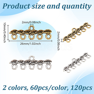 120Pcs 2 Colors Tibetan Style Alloy Chandelier Components Links FIND-GO0003-39-1